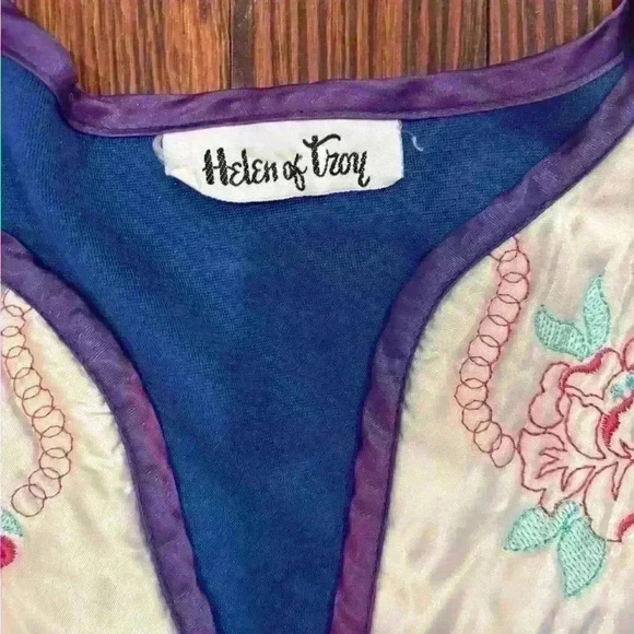 Vintage Helen Of Troy Blue Bibbed Nightgown Size Medium With Pockets - Picture 4 of 6